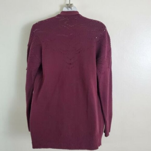 Lucky Brand Cardigan Sweater Medium Burgundy Red Waterfall Boho Cozy Casual - Picture 6 of 11